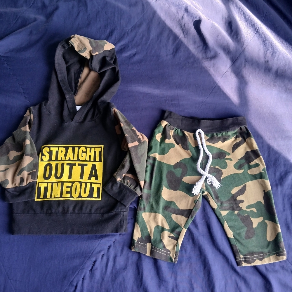 Straight Outta Time Out Camo Baby Outfit size 6-12 Months